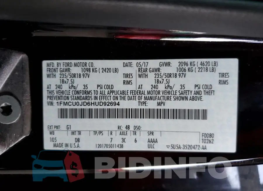 1FMCU0JD6HUD92694 Photo# 12