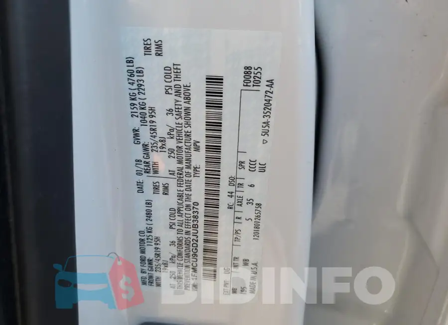 1FMCU9GD2JUB38370 Photo# 12