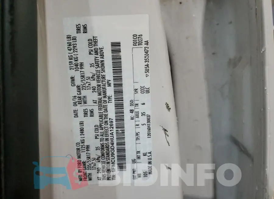 1FMCU9GD4HUA12697 Photo# 13
