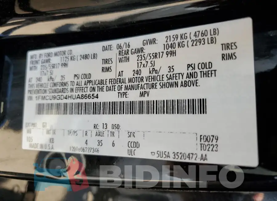1FMCU9GD4HUA86654 Photo# 13