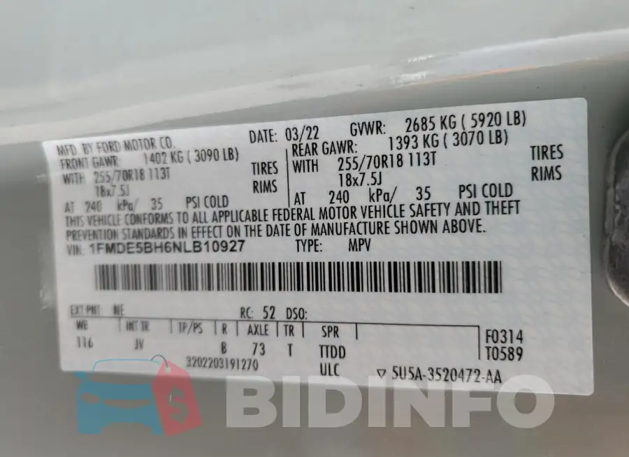 1FMDE5BH6NLB10927 Photo# 13