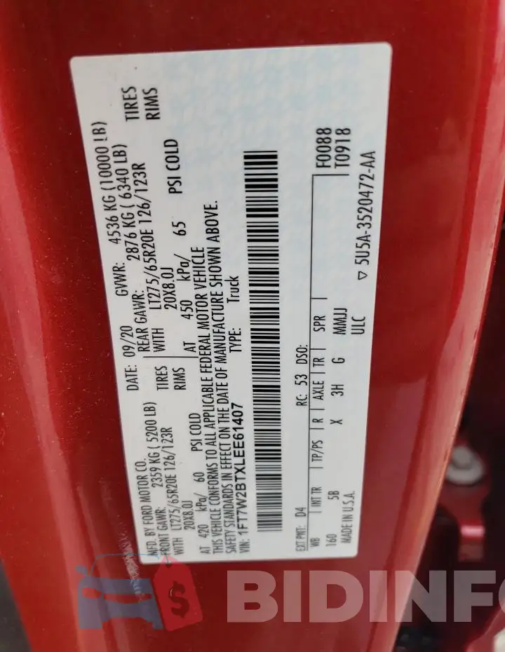1FT7W2BTXLEE61407 Photo# 12