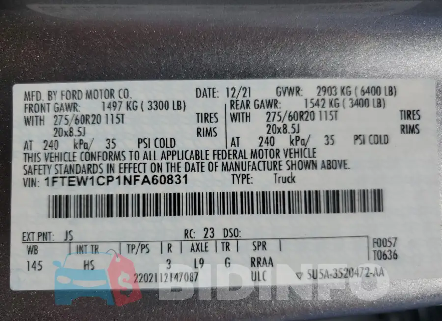 1FTEW1CP1NFA60831 Photo# 12
