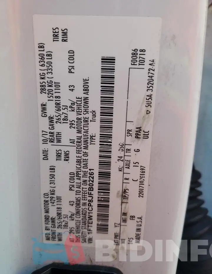1FTEW1CP8JFB02261 Photo# 13