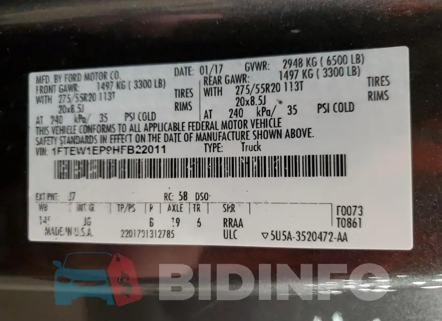 1FTEW1EP9HFB22011 Photo# 13