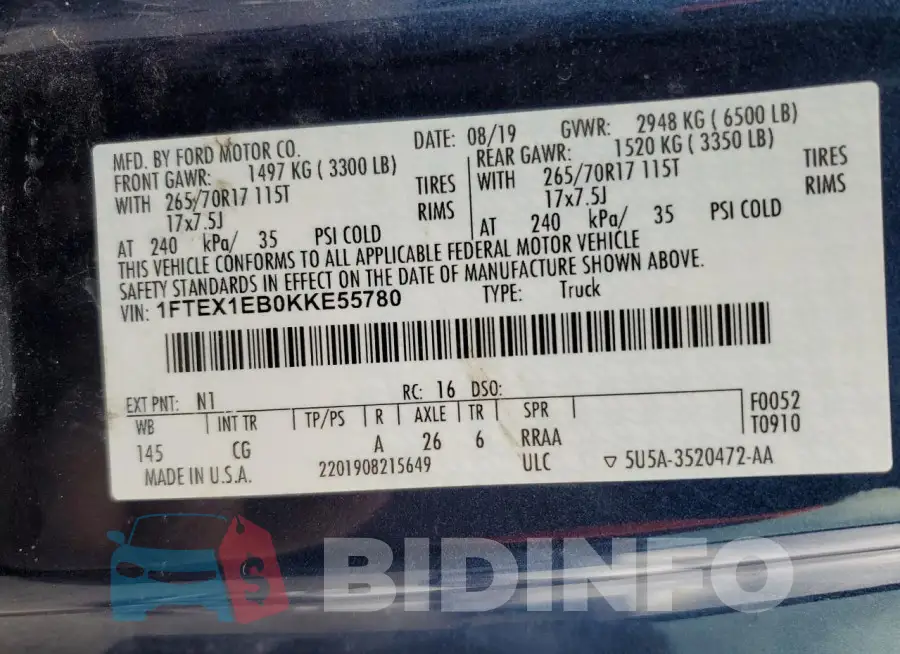 1FTEX1EB0KKE55780 Photo# 13