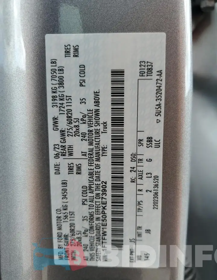 1FTFW1E50PKE73902 Photo# 13