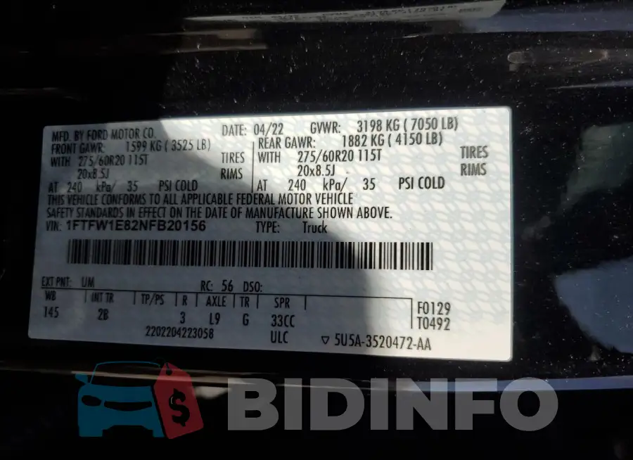 1FTFW1E82NFB20156 Photo# 12