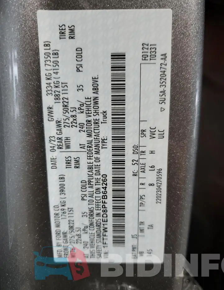 1FTFW1ED8PFB64260 Photo# 12