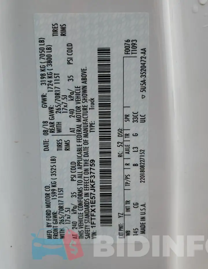 1FTFX1E57JKF37759 Photo# 12