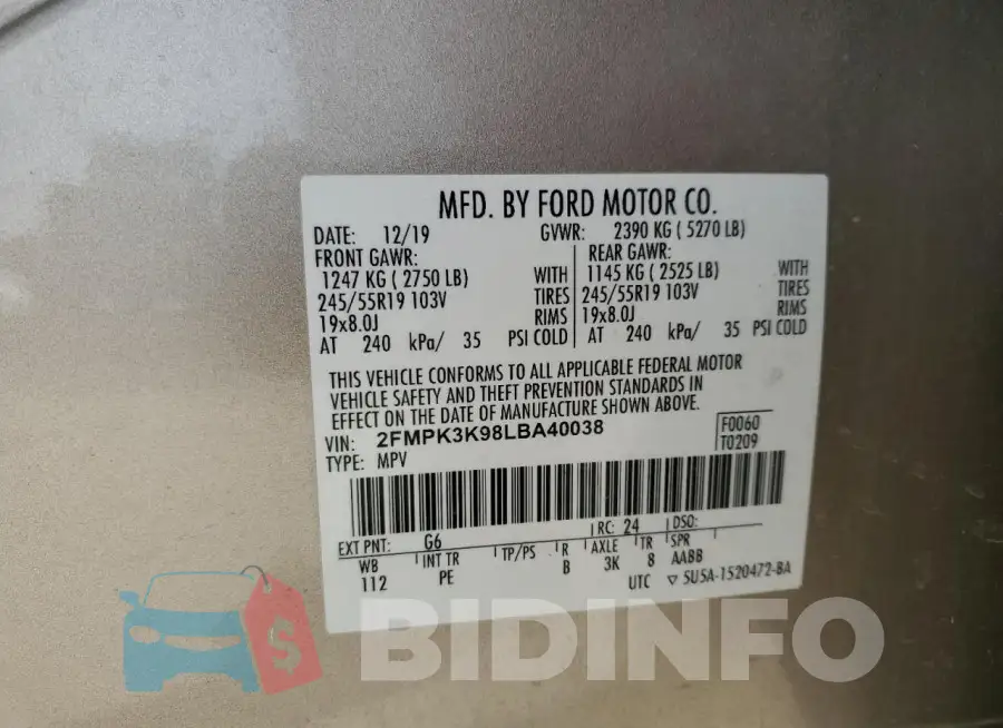 2FMPK3K98LBA40038 Photo# 14