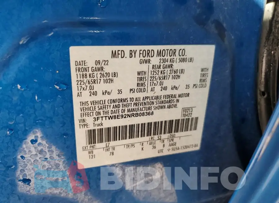 3FTTW8E92NRB08368 Photo# 12