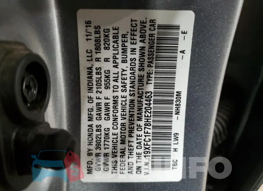 19XFC1F78HE204463 Photo# 12