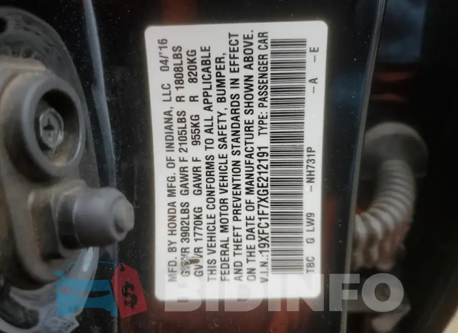 19XFC1F7XGE212191 Photo# 13