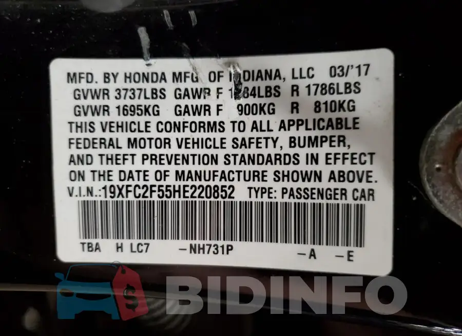 19XFC2F55HE220852 Photo# 12
