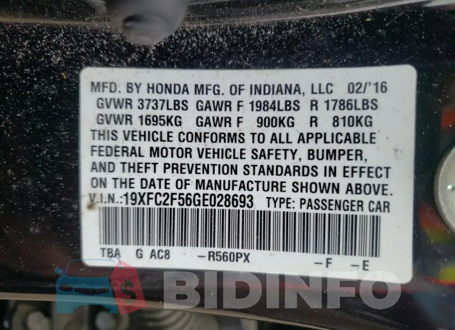 19XFC2F56GE028693 Photo# 12