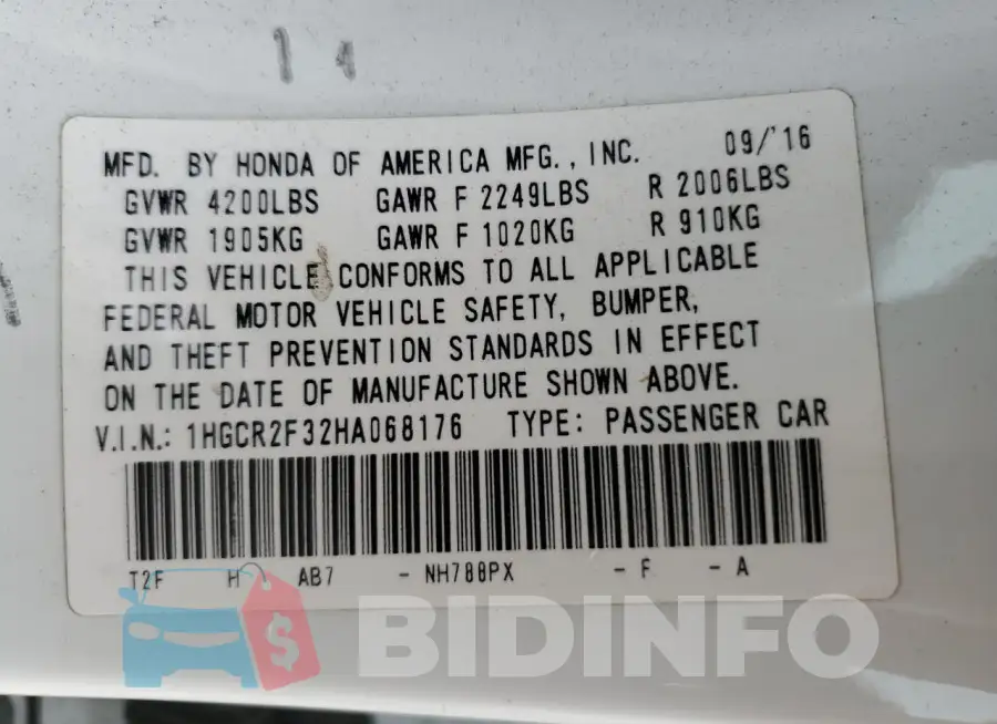 1HGCR2F32HA068176 Photo# 12