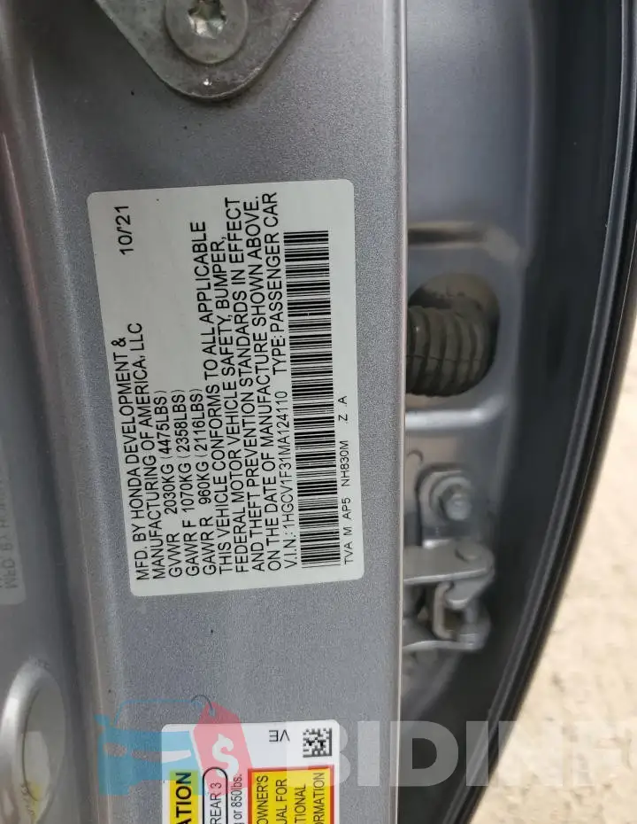 1HGCV1F31MA124110 Photo# 12