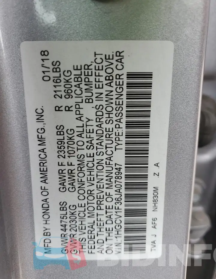 1HGCV1F36JA078947 Photo# 12