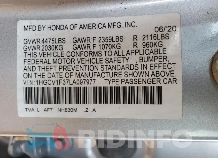 1HGCV1F37LA097977 Photo# 12
