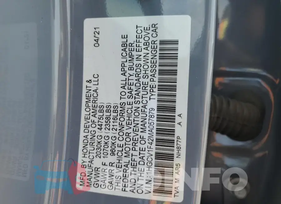 1HGCV1F42MA057879 Photo# 12