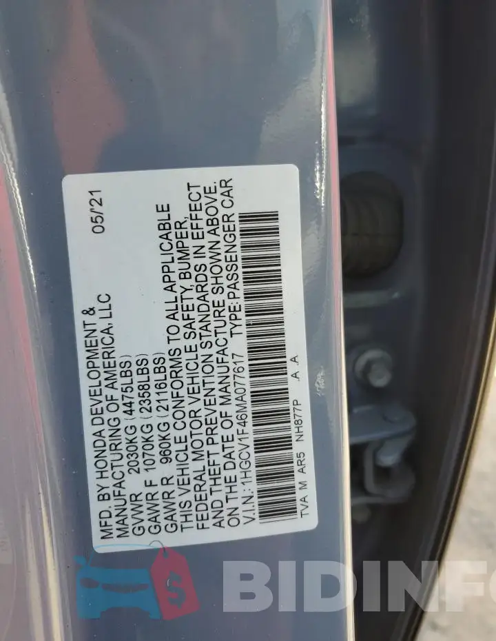 1HGCV1F46MA077617 Photo# 13