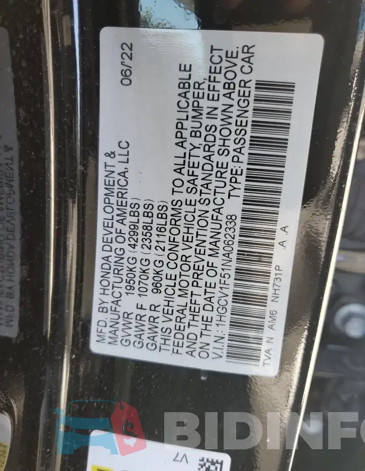 1HGCV1F51NA062338 Photo# 12