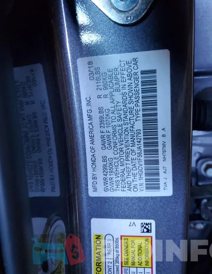1HGCV1F56JA142793 Photo# 13