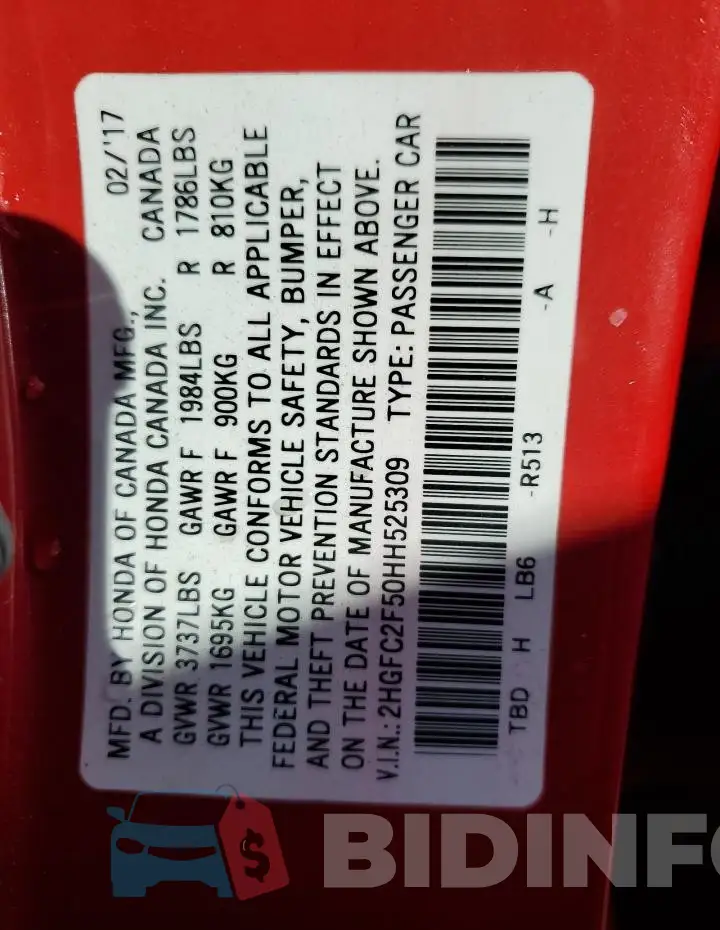 2HGFC2F50HH525309 Photo# 13