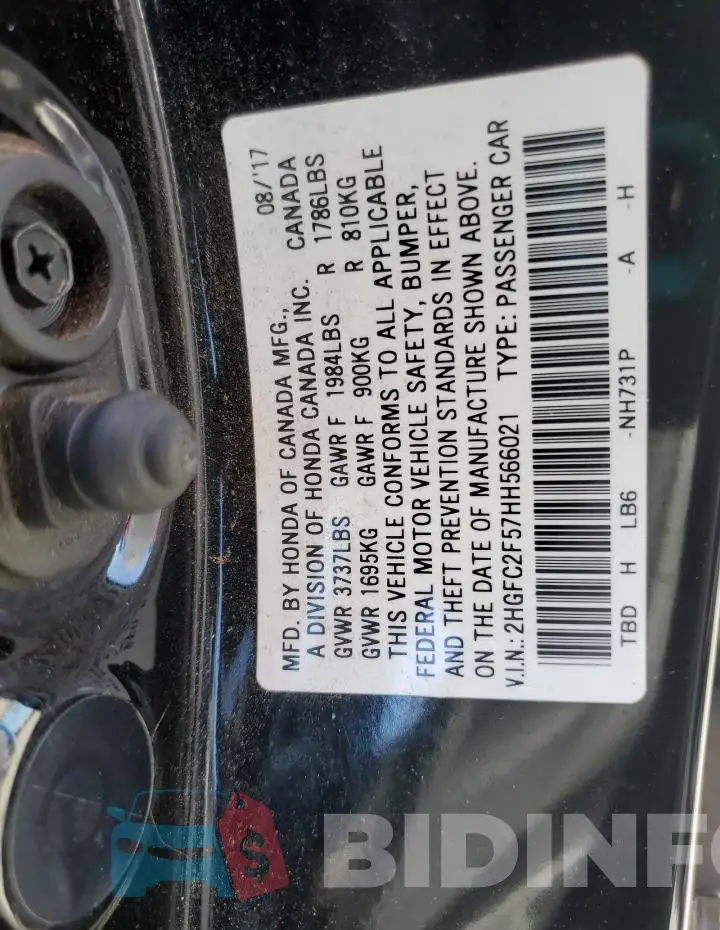 2HGFC2F57HH566021 Photo# 12