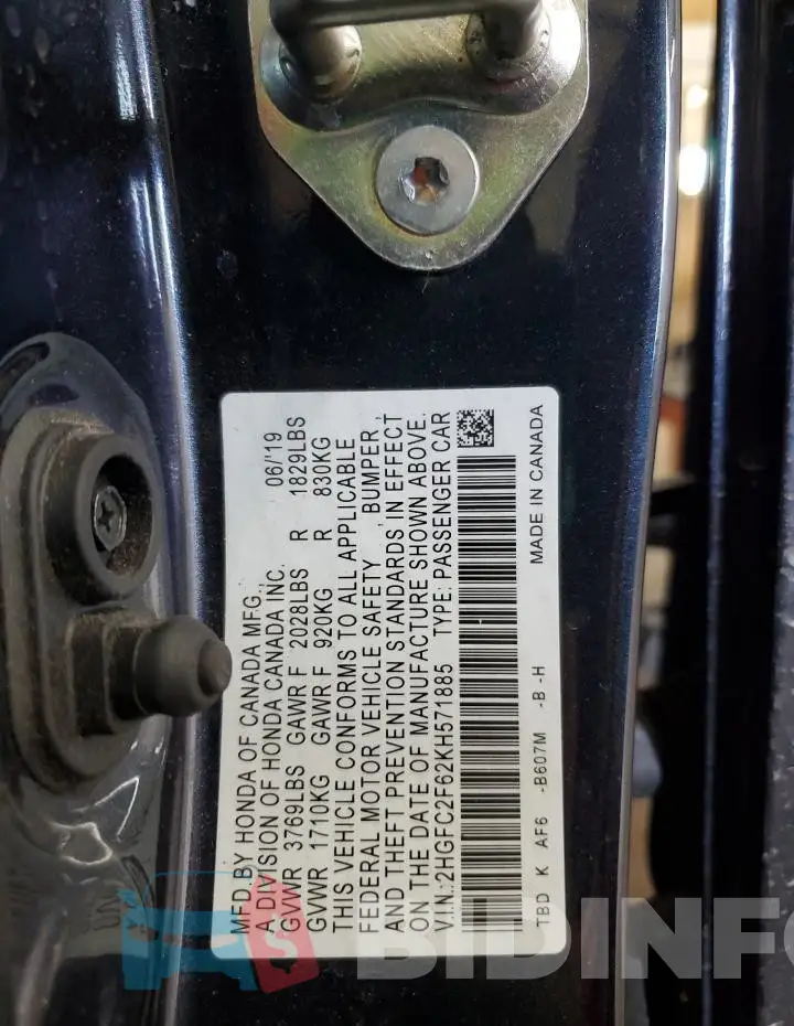 2HGFC2F62KH571885 Photo# 12