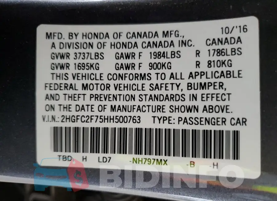 2HGFC2F75HH500763 Photo# 12