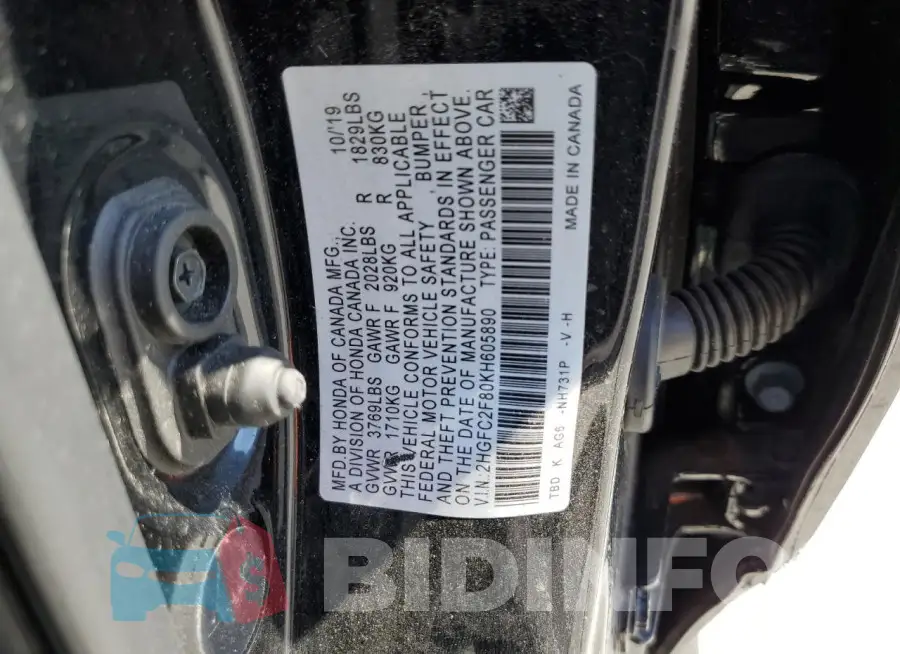2HGFC2F80KH605890 Photo# 13