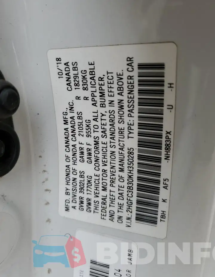 2HGFC3B30KH350285 Photo# 12