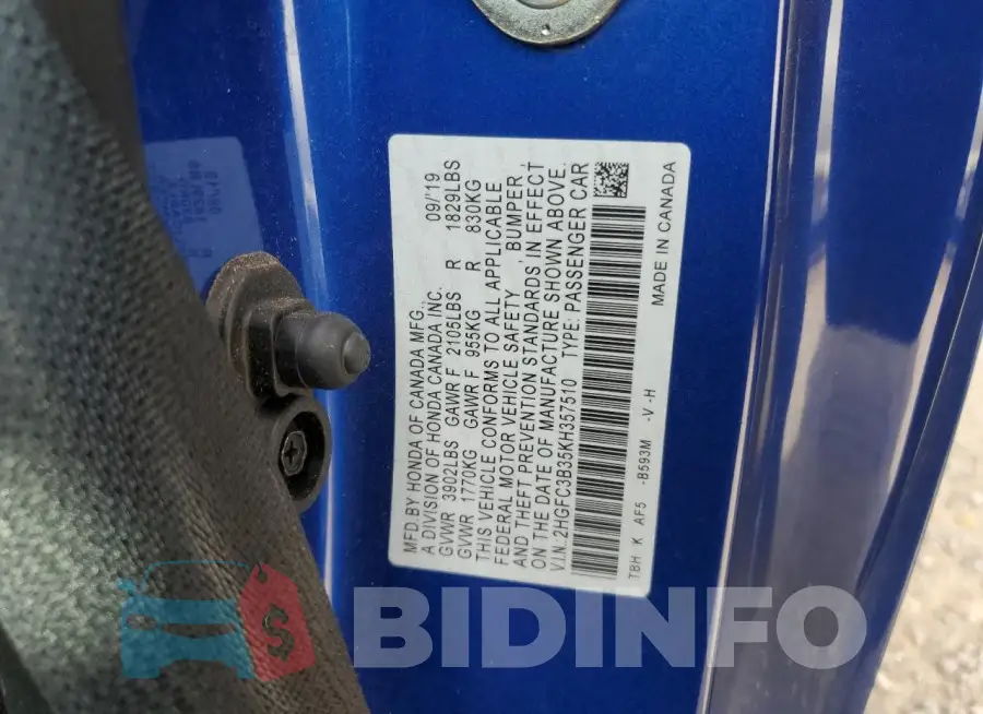 2HGFC3B35KH357510 Photo# 12
