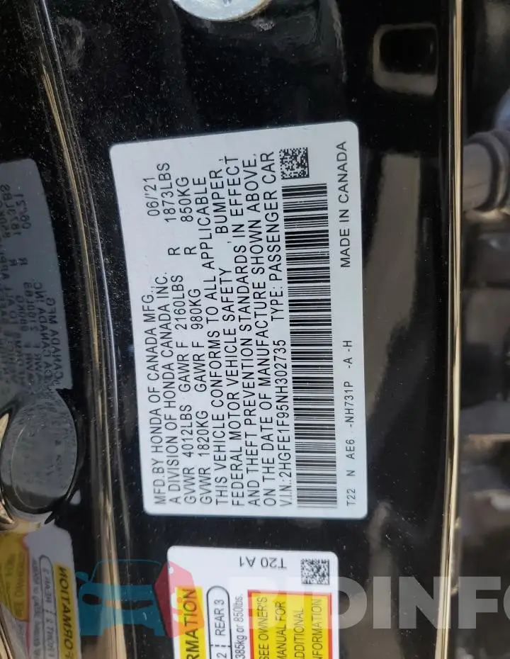 2HGFE1F95NH302735 Photo# 12