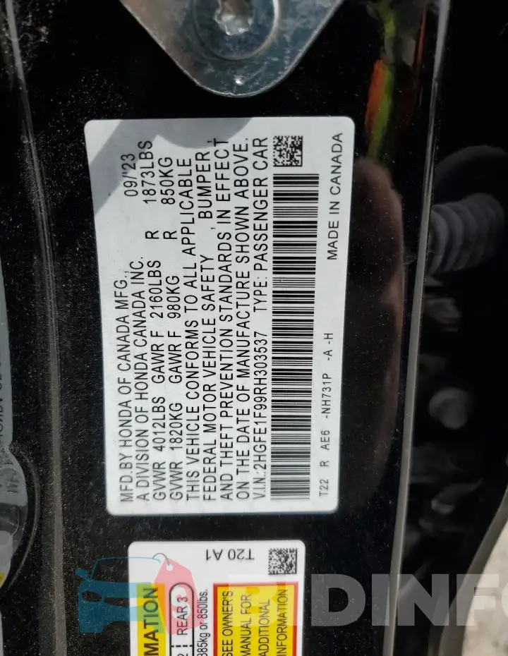 2HGFE1F99RH303537 Photo# 13