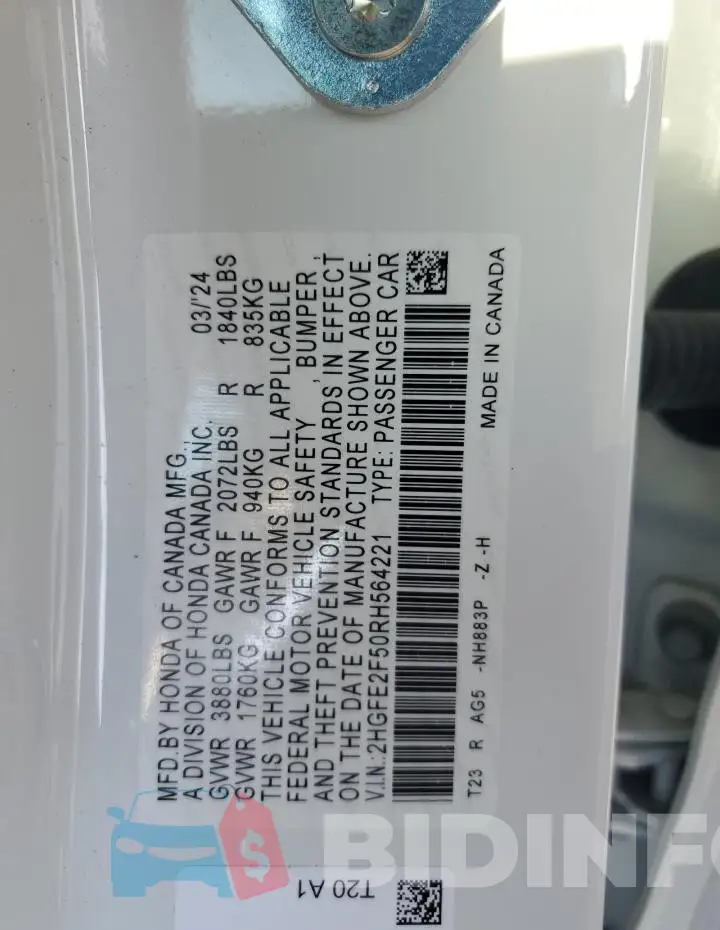 2HGFE2F50RH564221 Photo# 13