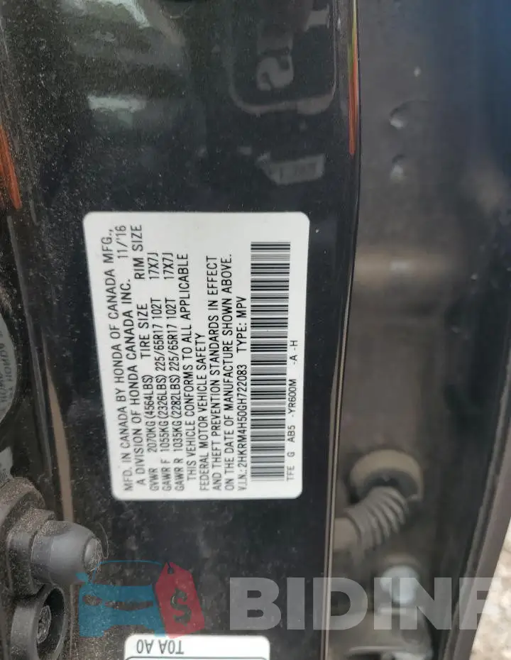 2HKRM4H50GH722083 Photo# 13