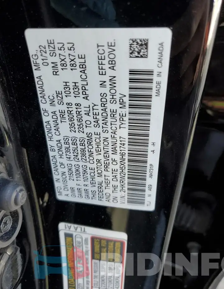 2HKRW2H5XNH617417 Photo# 13