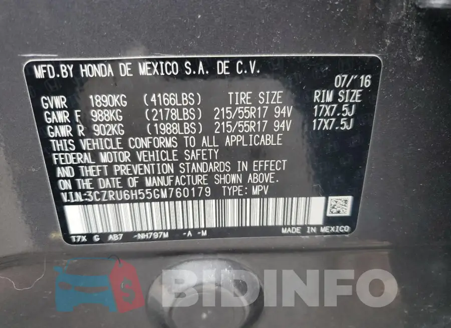 3CZRU6H55GM760179 Photo# 13
