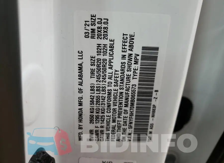 5FNYF6H70MB065573 Photo# 13