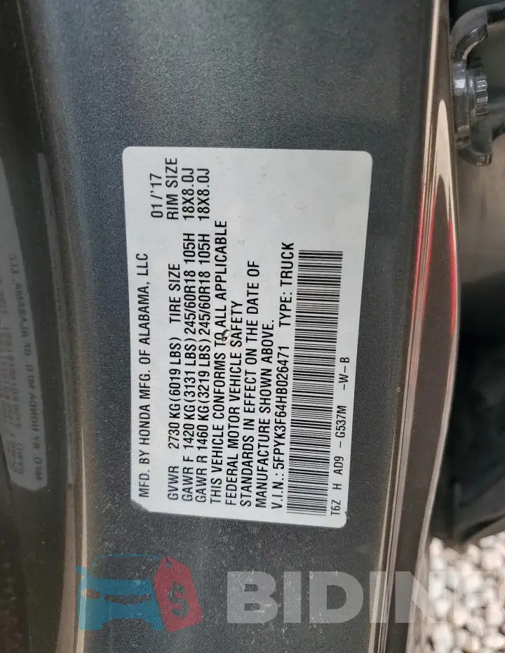5FPYK3F64HB026471 Photo# 12
