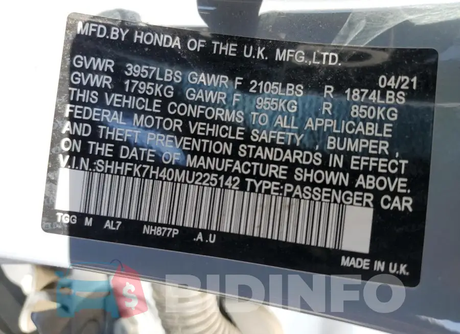 SHHFK7H40MU225142 Photo# 12