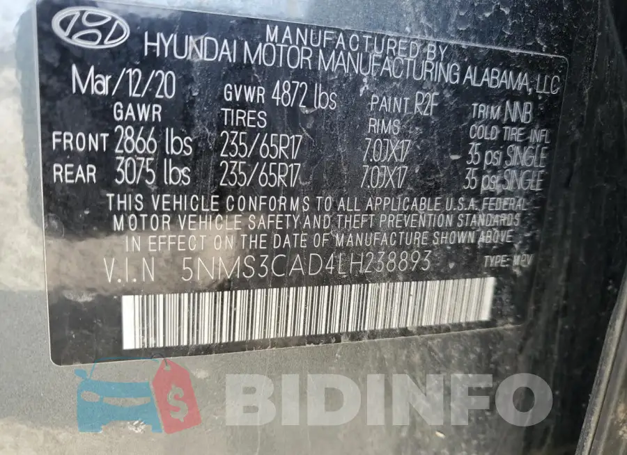 5NMS3CAD4LH238893 Photo# 13
