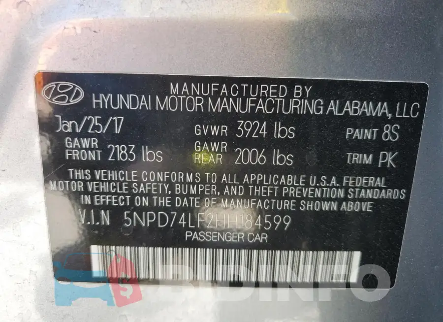 5NPD74LF2HH184599 Photo# 13