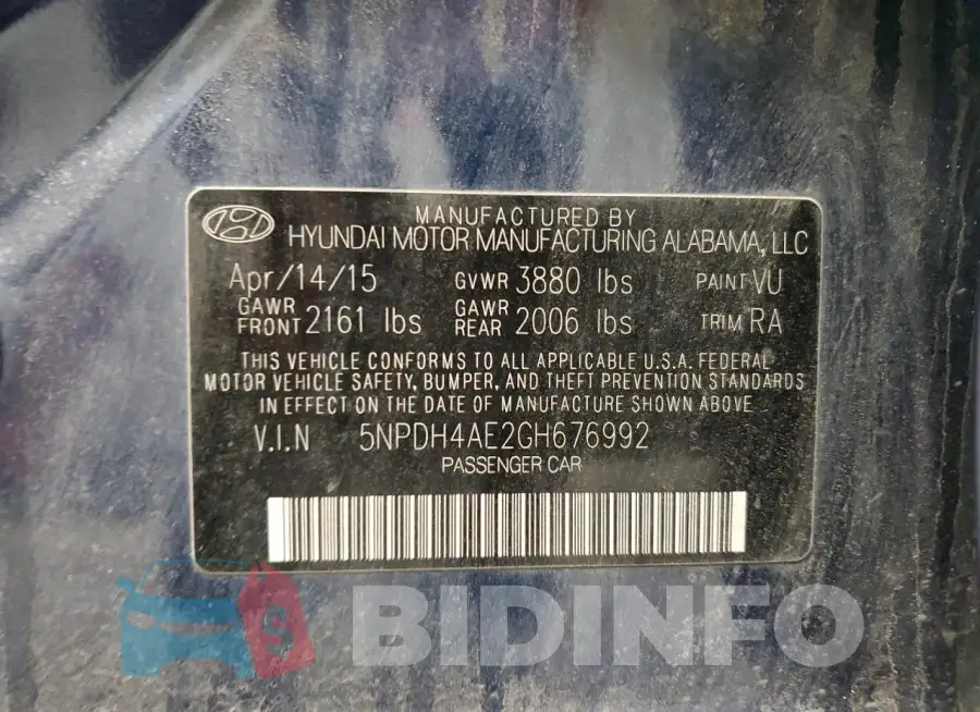 5NPDH4AE2GH676992 Photo# 12
