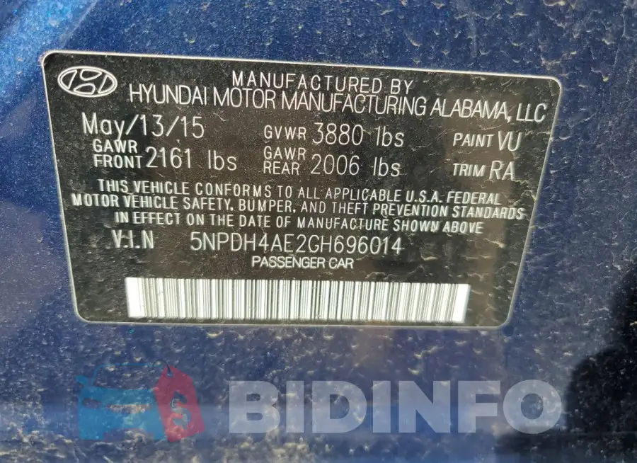 5NPDH4AE2GH696014 Photo# 12