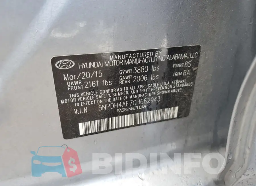 5NPDH4AE7GH662943 Photo# 12