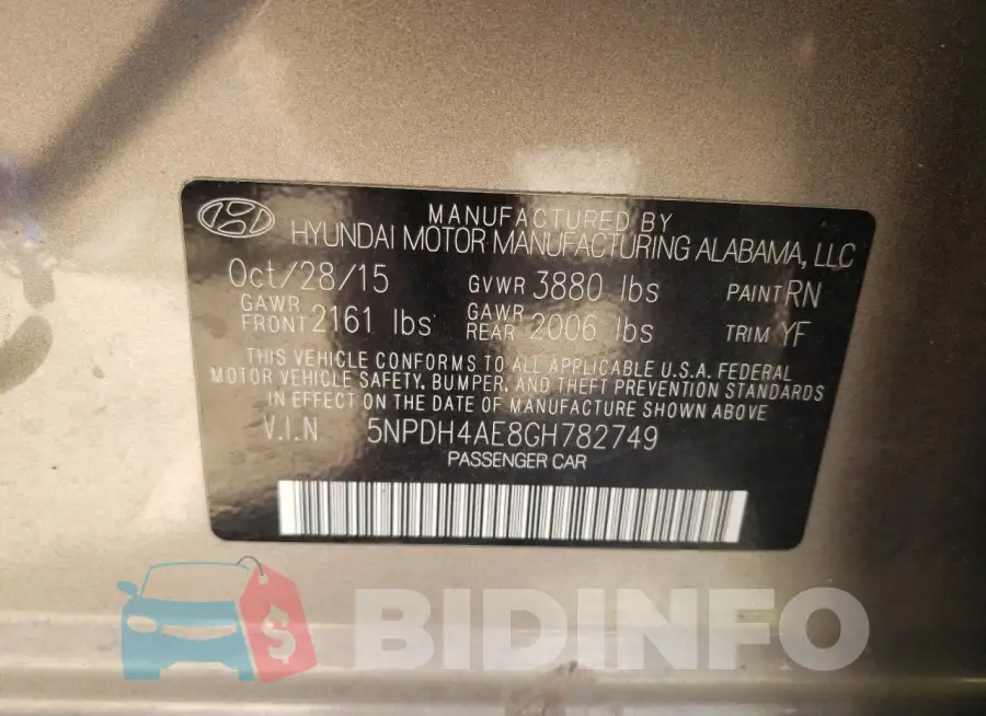 5NPDH4AE8GH782749 Photo# 12
